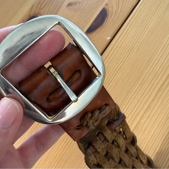 Women's Brown Leather Belt Woven Boho - Picture 8 of 9